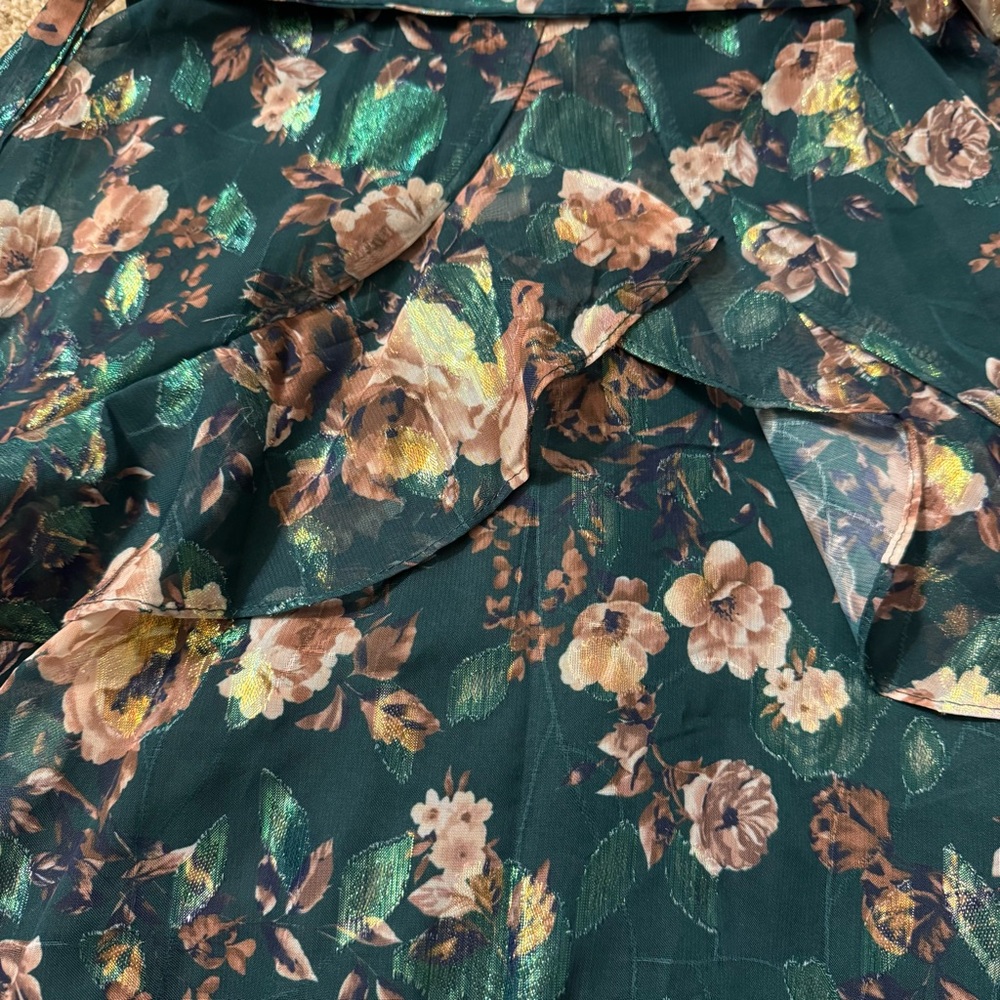 NWOT Trixxi Shiny Floral Ruffle Long Sleeve Garden Party Dress Size XS - Picture 9 of 11